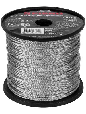 44209 - Metro de cable rígido 3/32' de acero 7x7 hilos, 75 m, Fiero