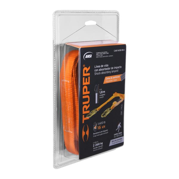 10510 - Línea de vida 1.8m cinta políéster, absorbedor impacto, ANSI