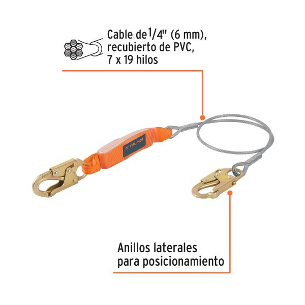 17039 - Línea de vida 1.8 m cable de acero, absorbedor impacto, ANSI