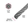 48818 - Metro de cable flexible 7/16' de acero 7x19 hilos, 75 m