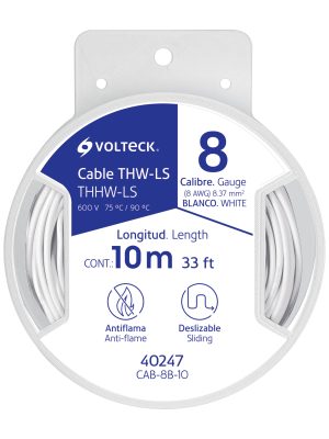 CAB-8B-10.jpg 40247 - Carrete con 10 m de cable THHW-LS 8 AWG blanco, Volteck