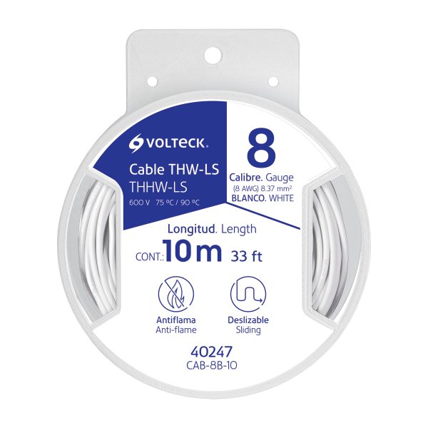 40247 - Carrete con 10 m de cable THHW-LS 8 AWG blanco, Volteck