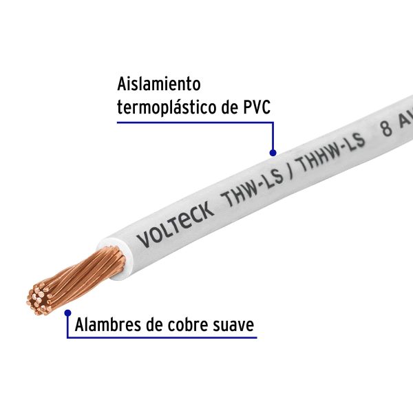 40247 - Carrete con 10 m de cable THHW-LS 8 AWG blanco, Volteck