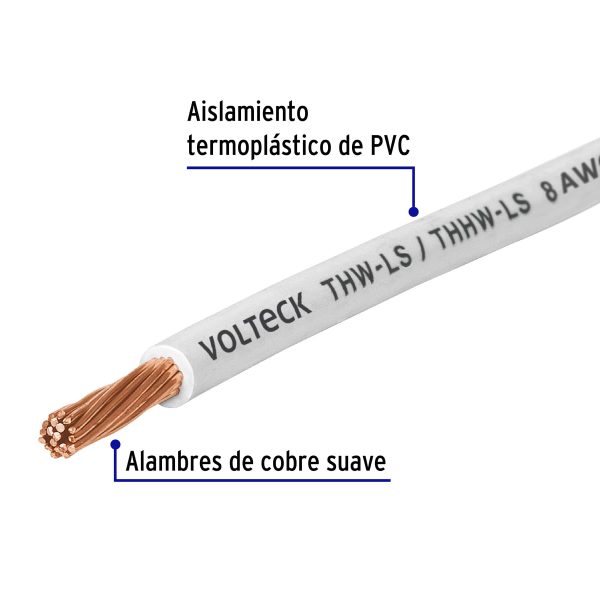 40115 - Metro de cable THHW-LS 8 AWG blanco en carrete de 500 m