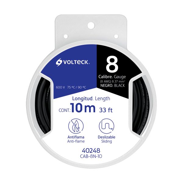 40248 - Carrete con 10 m de cable THHW-LS 8 AWG negro, Volteck