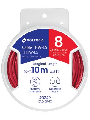 CAB-8R-10.jpg 40249 - Carrete con 10 m de cable THHW-LS 8 AWG rojo, Volteck