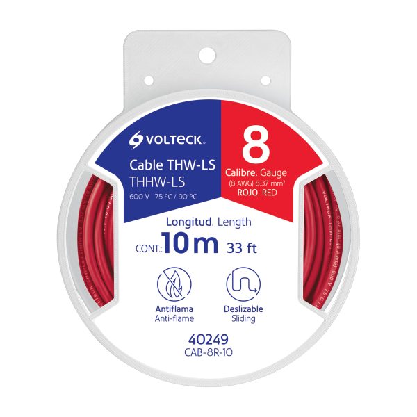 40249 - Carrete con 10 m de cable THHW-LS 8 AWG rojo, Volteck