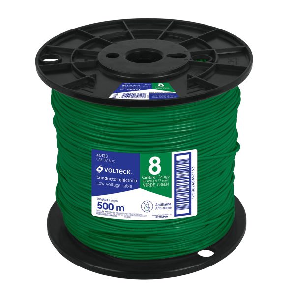 40123 - Metro de cable THHW-LS 8 AWG verde en carrete de 500 m