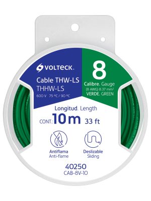 CAB-8V10.jpg 40250 - Carrete con 10 m de cable THHW-LS 8 AWG verde, Volteck