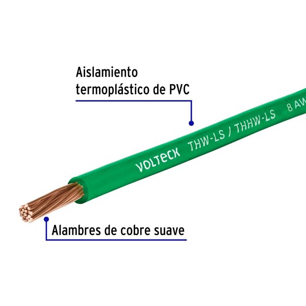 40250 - Carrete con 10 m de cable THHW-LS 8 AWG verde, Volteck