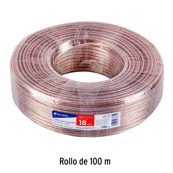 46270 - Rollo de 100 m cable polarizado transparente p/bocina 18 AWG
