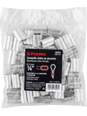 48367 - Bolsa con 50 casquillos dobles de aluminio, 1/4', Fiero
