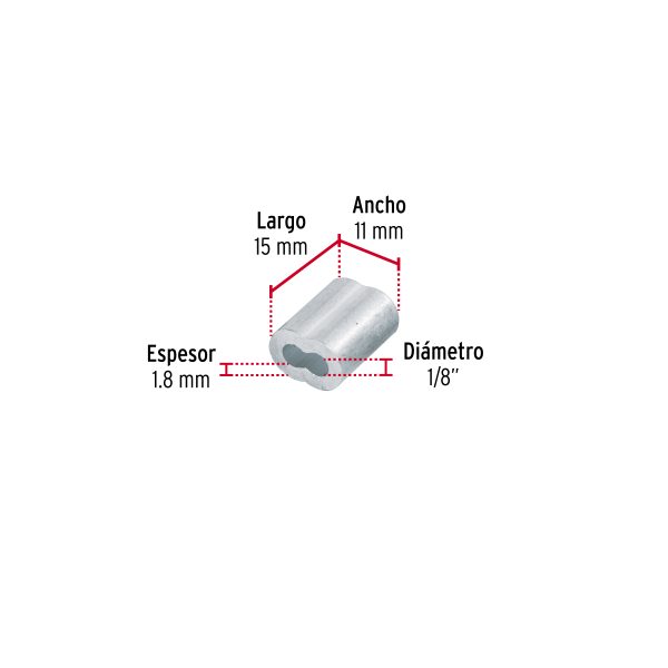 48365 - Bolsa con 50 casquillos dobles de aluminio, 1/8', Fiero