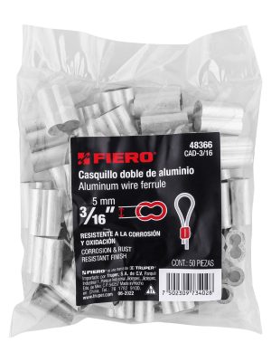 48366 - Bolsa con 50 casquillos dobles de aluminio, 3/16', Fiero