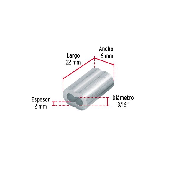 48366 - Bolsa con 50 casquillos dobles de aluminio, 3/16', Fiero