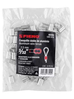 48364 - Bolsa con 50 casquillos dobles de aluminio, 3/32', Fiero