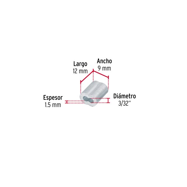 48364 - Bolsa con 50 casquillos dobles de aluminio, 3/32', Fiero