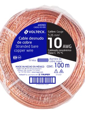 40090 - Metro de cable desnudo de cobre calibre 10 AWG, rollo 100 m