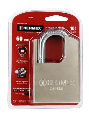 43335 - Candado de acero, máxima seguridad, 60mm, llave anti-ganzúa