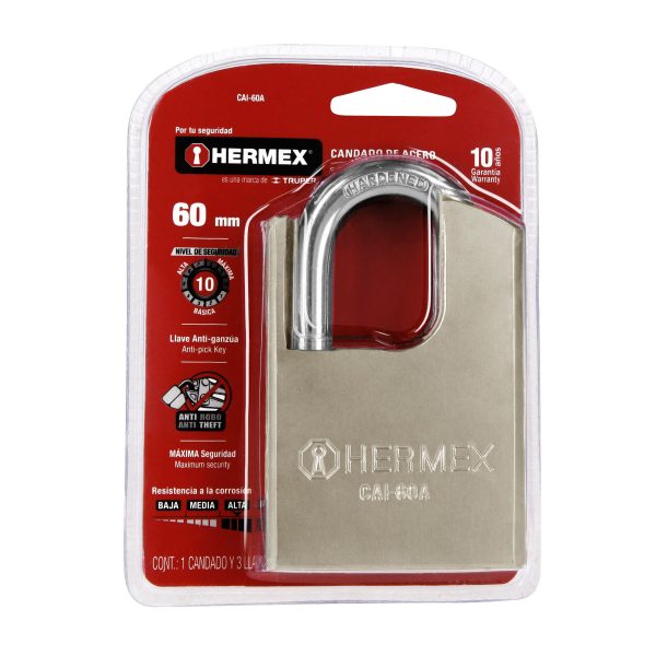 43335 - Candado de acero, máxima seguridad, 60mm, llave anti-ganzúa