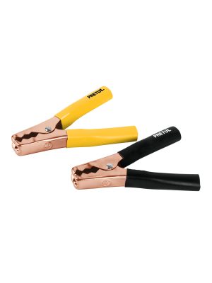 20123 - Caballete con 2 caimanes para cables pasa corriente, Pretul