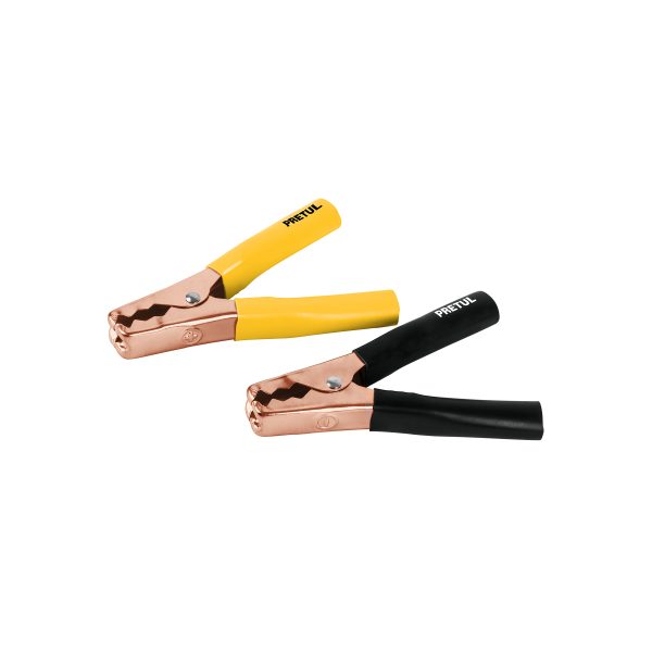 20123 - Caballete con 2 caimanes para cables pasa corriente, Pretul