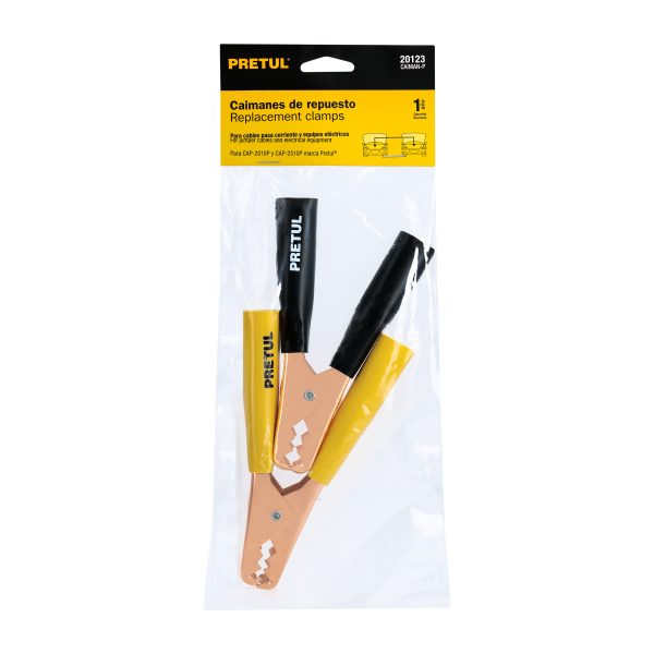 20123 - Caballete con 2 caimanes para cables pasa corriente, Pretul