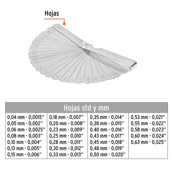 14396 - Calibrador de 26 hojas std / mm, Truper