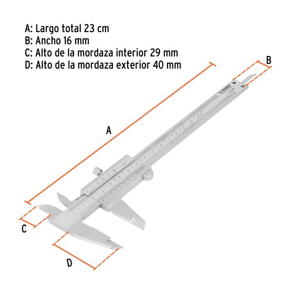 14394 - Calibrador vernier analógico 6' acero inox, std y mm, Truper