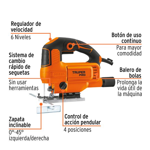 15423 - Sierra caladora 750W 5.9 A vel. variable, TRUPER PRO