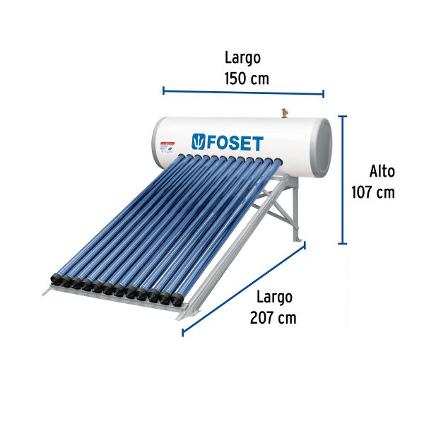 49965 - Calentador solar HeatPipe, 12 tubos, 150L, 4 personas, Foset