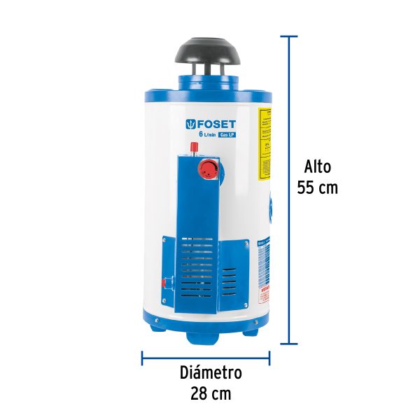 47921 - Calentador de paso, rápida recup, 6L, 1 serv, gas LP, Foset