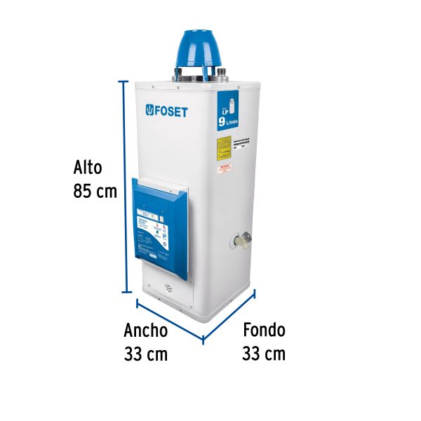 45278 - Calentador de paso, electrónico,9L, 2 servicios,gas LP,Foset