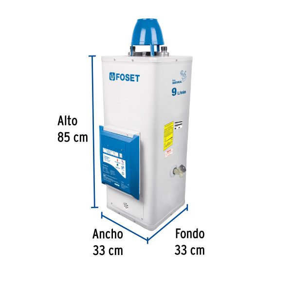 45247 - Calentador de paso, electrónico, 9L, 2 serv, gas nat, Foset