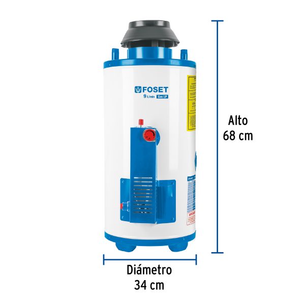 47922 - Calentador de paso, rápida recup, 9L, 2 serv, gas LP, Foset