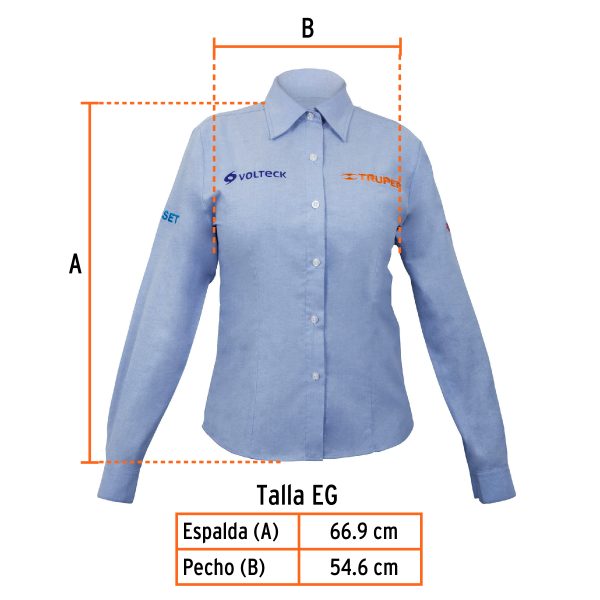 63104 - Camisa manga larga para mujer, azul, EG, Truper