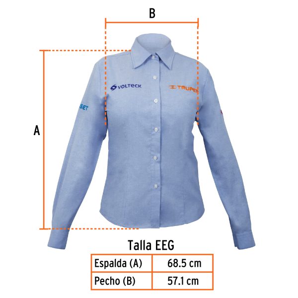 63105 - Camisa manga larga para mujer, azul, EEG, Truper