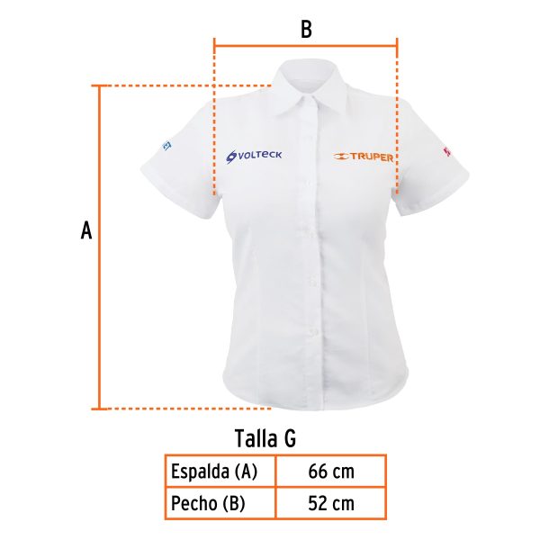 62103 - Camisa manga corta para mujer, blanca, G, Truper