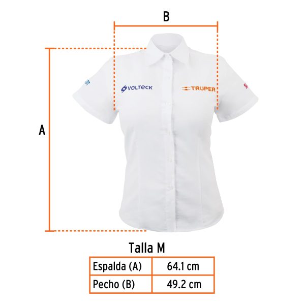 62102 - Camisa manga corta para mujer, blanca, M, Truper