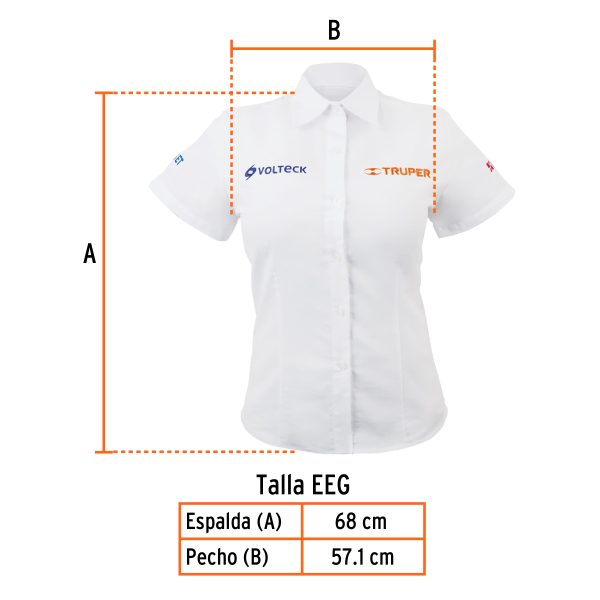 62105 - Camisa manga corta para mujer, blanca, EEG, Truper