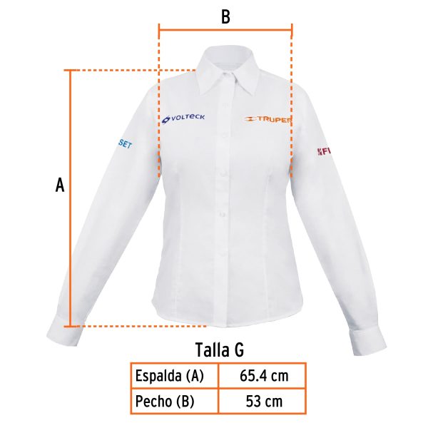 63108 - Camisa manga larga para mujer, blanca, G, Truper