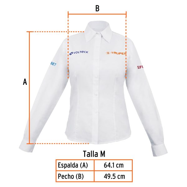 63107 - Camisa manga larga para mujer, blanca, M, Truper