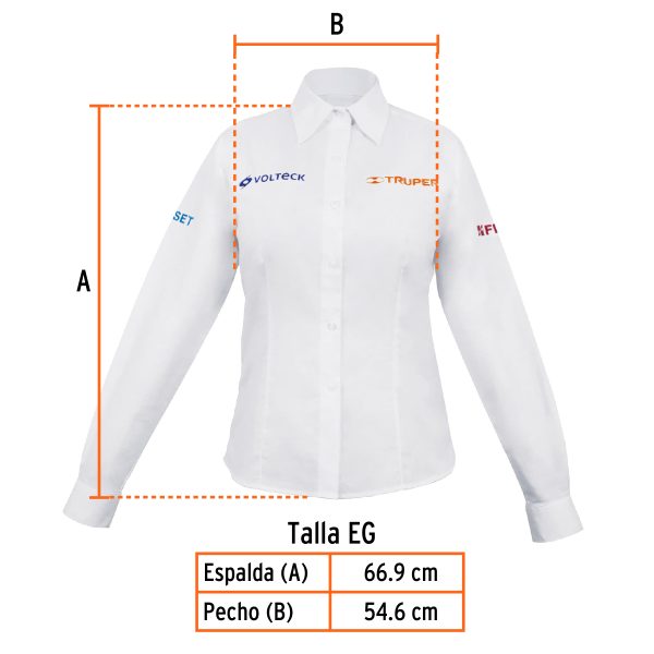 63109 - Camisa manga larga para mujer, blanca, EG, Truper