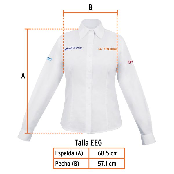 63110 - Camisa manga larga para mujer, blanca, EEG, Truper
