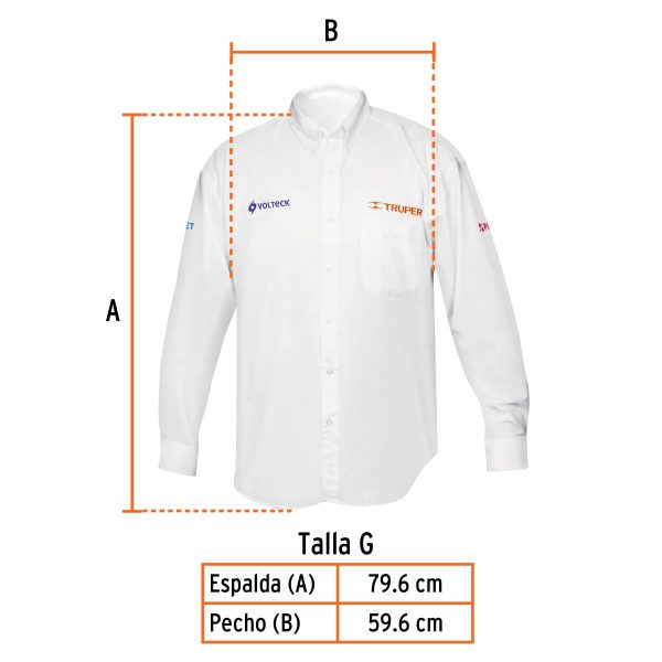60362 - Camisa manga larga para hombre, blanca, G, Truper
