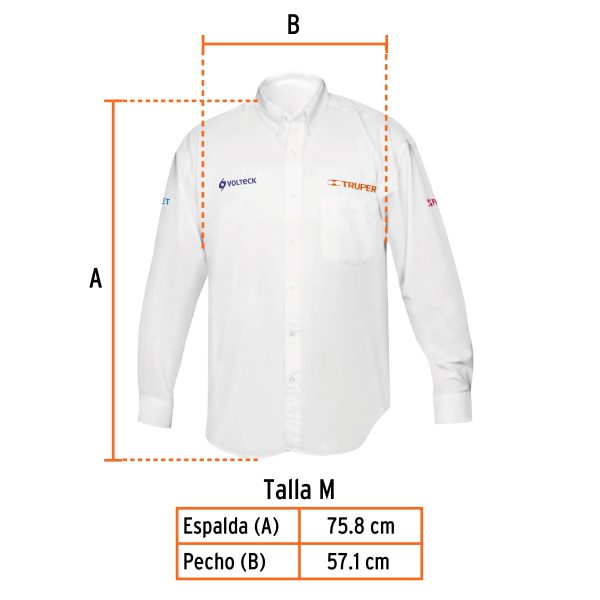 60361 - Camisa manga larga para hombre, blanca, M, Truper