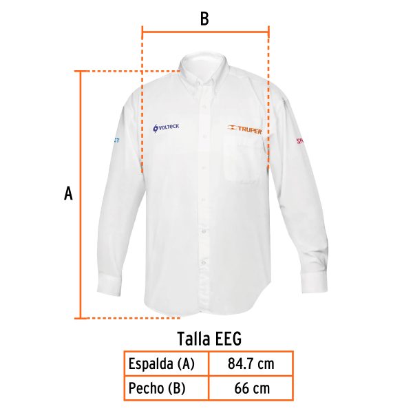 60385 - Camisa manga larga para hombre, blanca, EEG, Truper
