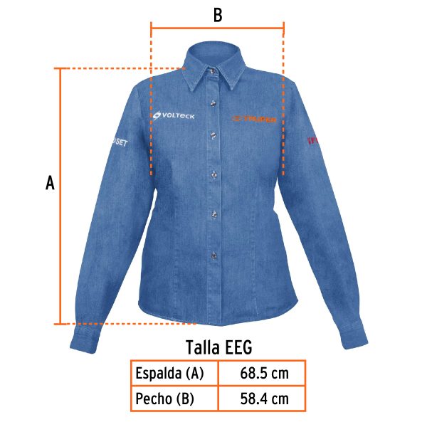 62110 - Camisa de mezclilla manga larga para mujer, EEG, Truper