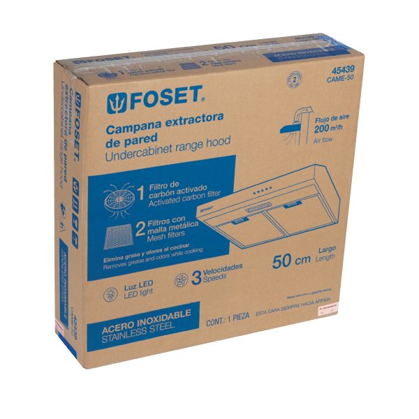 45439 - Campana extractora 50cm, empotrable, acero inoxidable, Foset