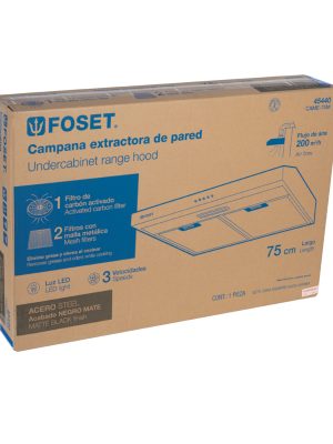 45440 - Campana extractora 75 cm, empotrable, negra, Foset